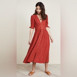 Free People Love of My Life Midi Dress Burnt Orange Cotton-Size XS